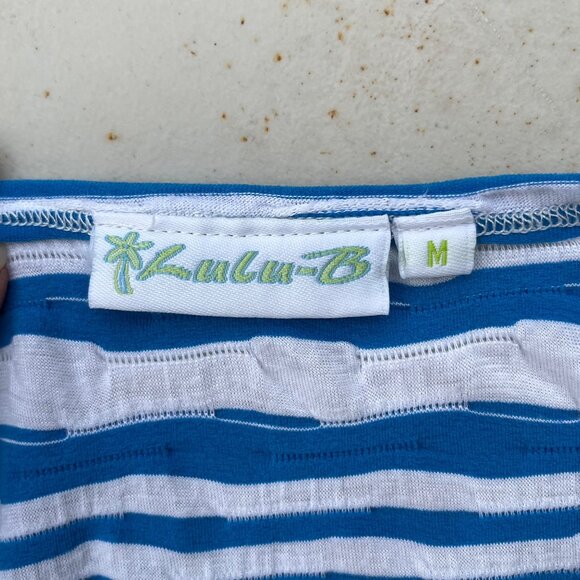 Lulu B Blue & White Striped Textured Womens Shark Bite Tunic Top Medium - Picture 5 of 9